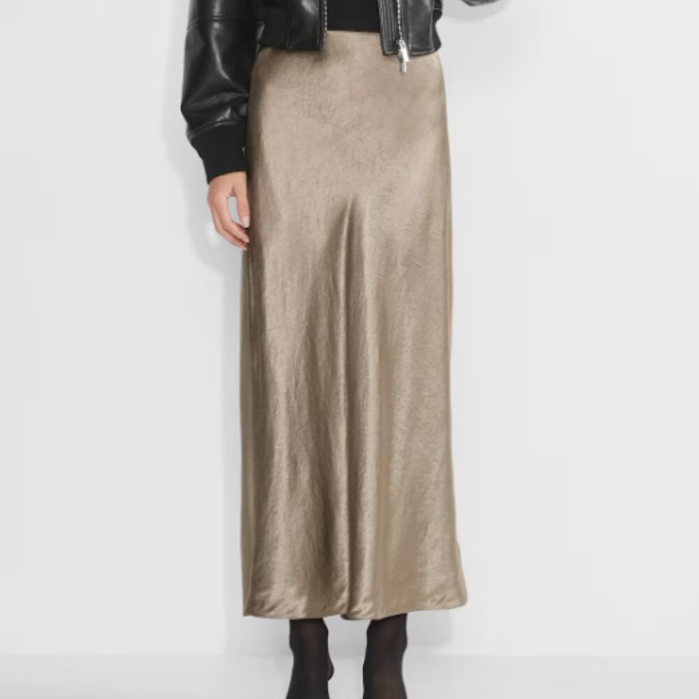 Babaton (Aritzia) Slip Satin Bodycon Maxi Skirt, Gold, 8 [Like New]